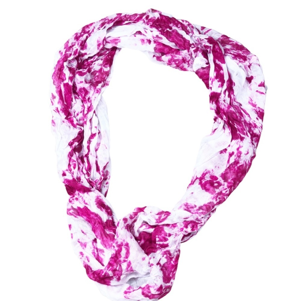 New Charming Charlie‎ Infinity Scarf Pink White Tie Dye Viscose Lightweight